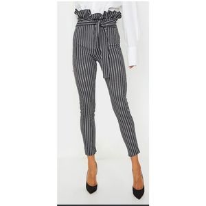 Pretty Little Thing Black Stripe Paperbag Skinny Pants Women US size 4